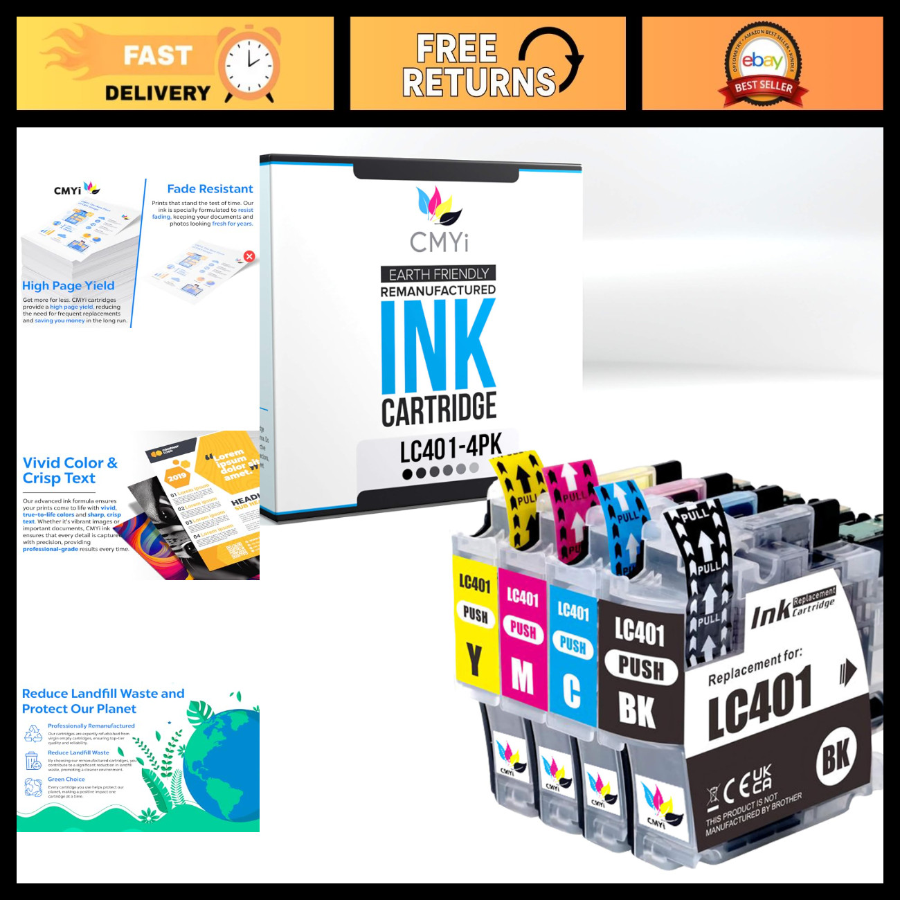 Replacement Ink Cartridges Combo Pack for Brother DCP & MFC Printers - 1 Black,