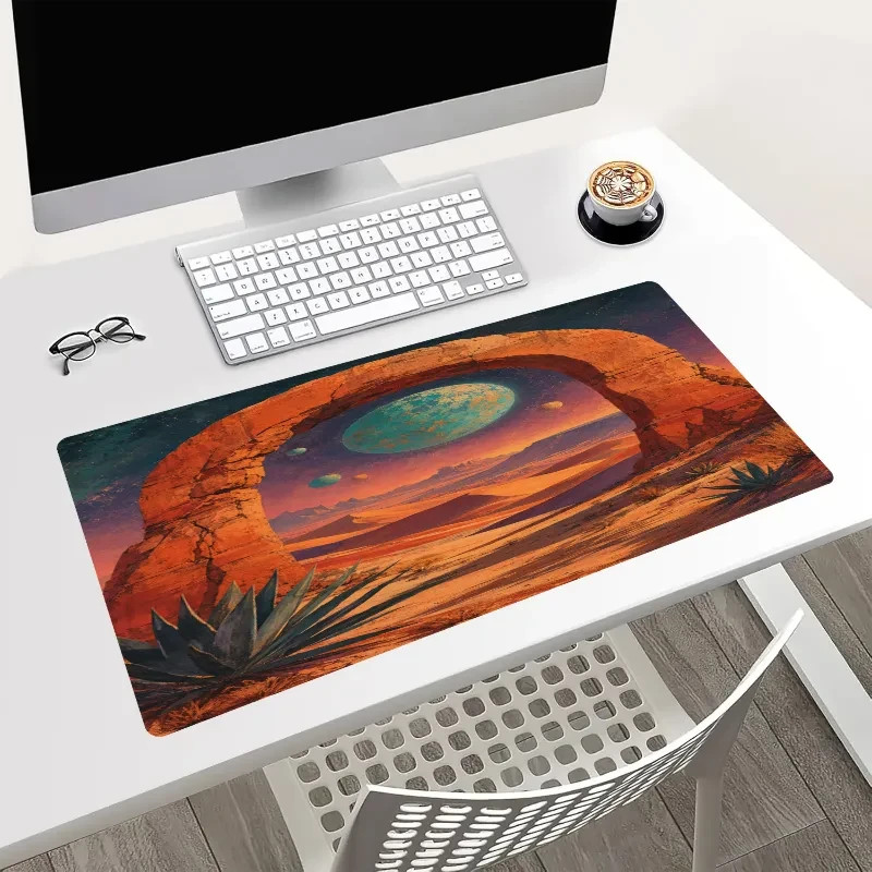 Alien Planet Desert Arch Extended Mouse Pad Sci-Fi Landscape Gaming Desk Mat