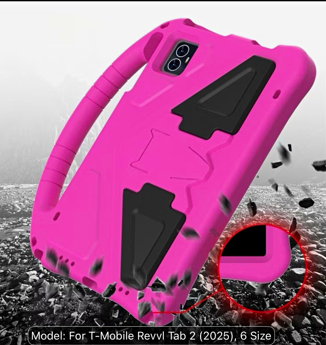 Pink Shockproof Silicone Case w/ Handle & Stand for T-Mobile Revvl Tab 2 2025