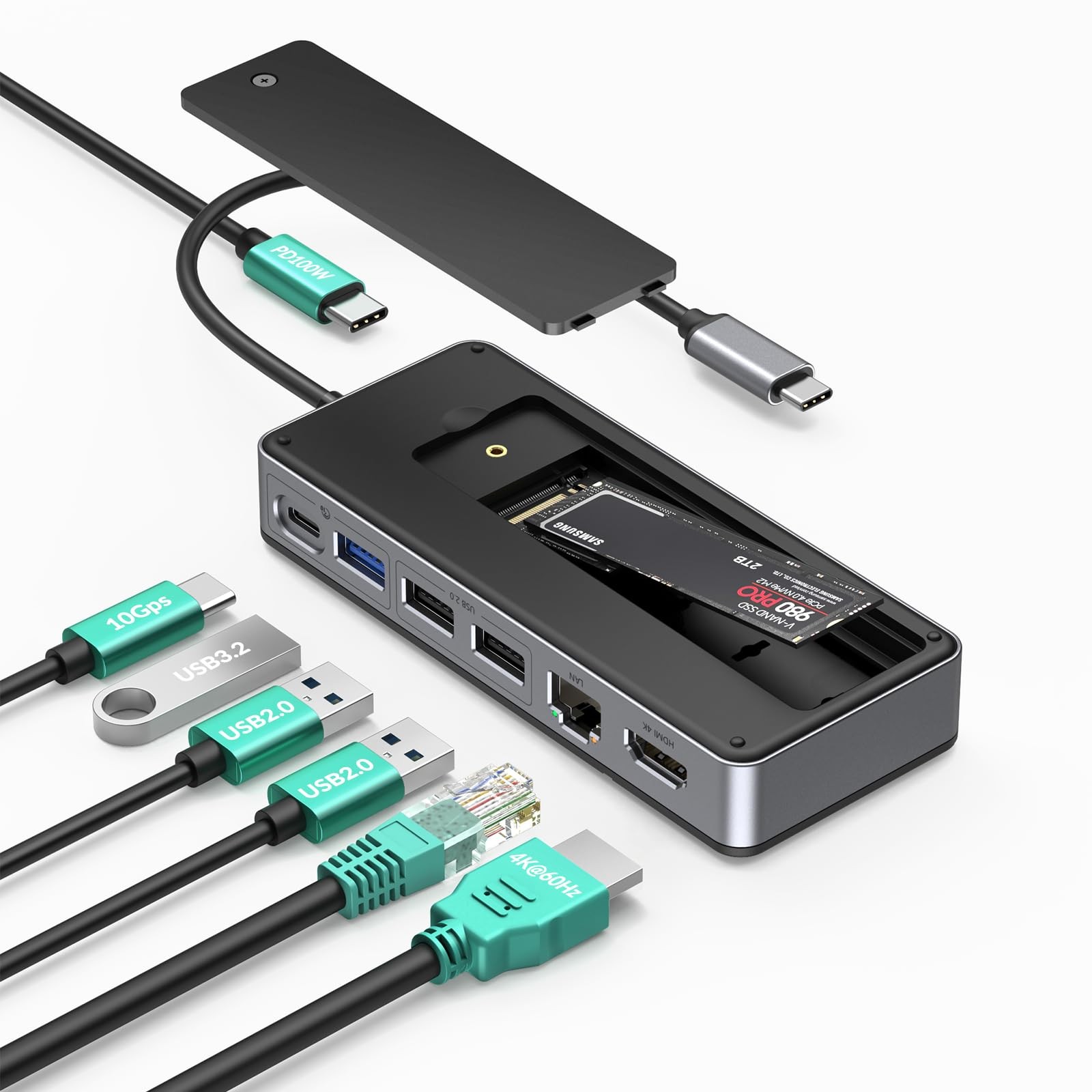 GiGimundo GM28PR M.2 NVMe SSD Docking Station - USB-C Hub, 10Gbps, 100W PD
