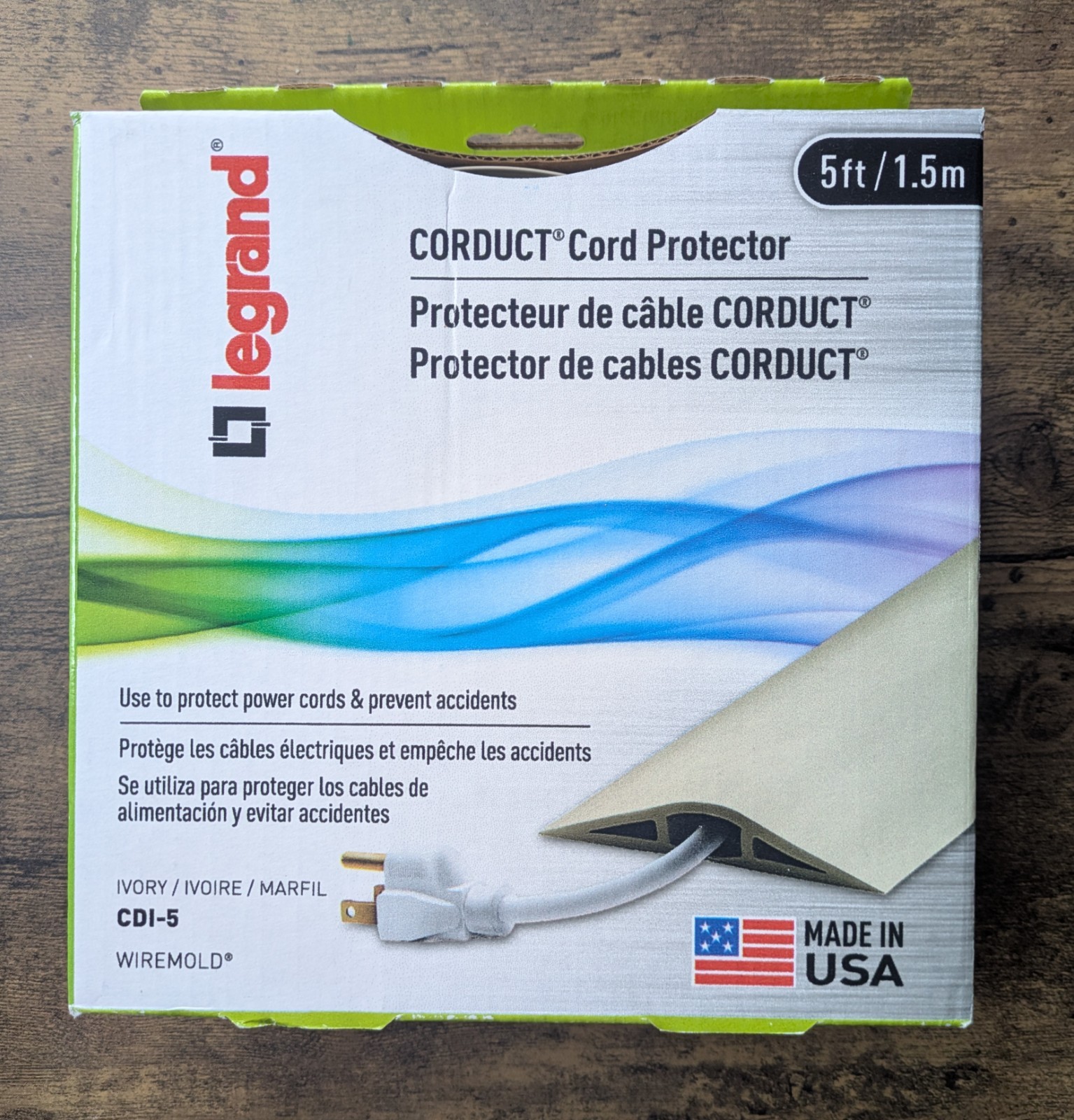 Legrand CORDUCT CORD PROTECTOR - Ivory - CDI-5 - WIREMOLD - 5ft / 1.5m - NEW