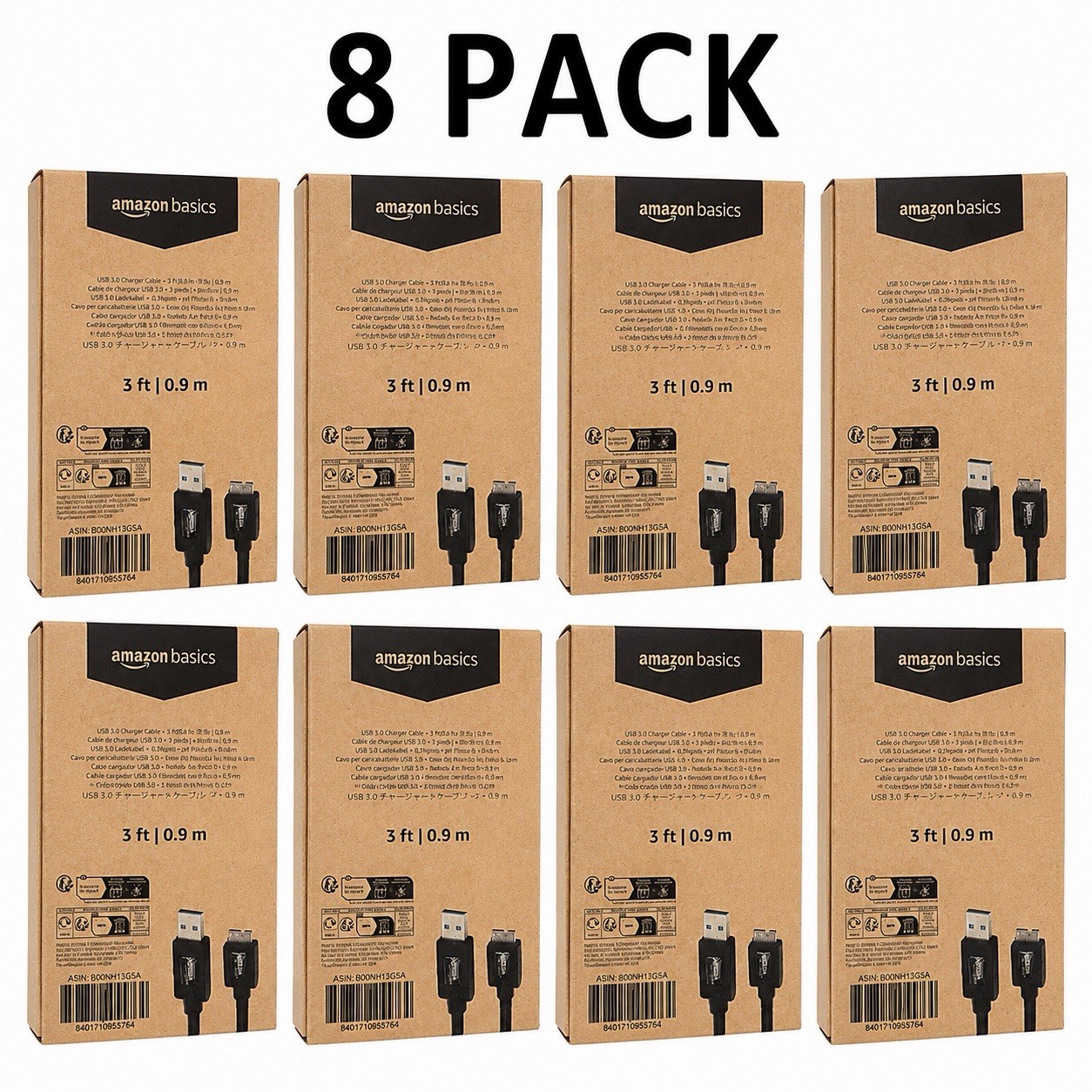 8-Pack Amazon Basics USB 3.0 A to Micro B Cable 3ft High Speed Data Transfer New