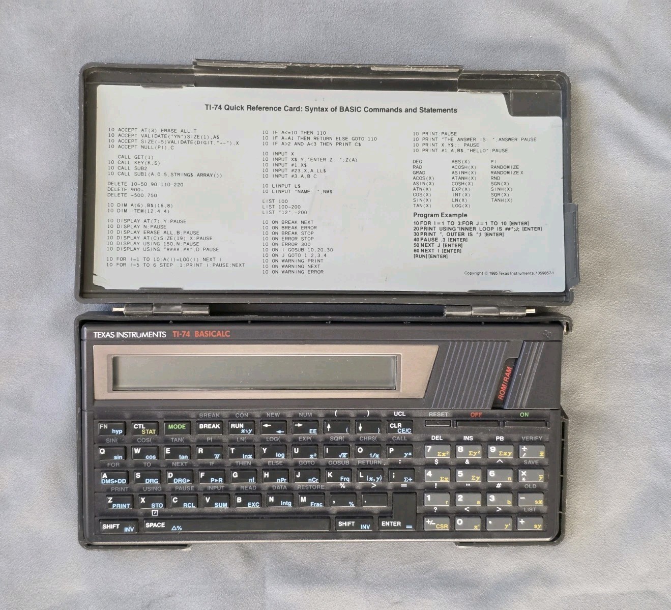 Vintage Texas Instruments TI-74 BASICALC Handheld Computer Tested Working 1985
