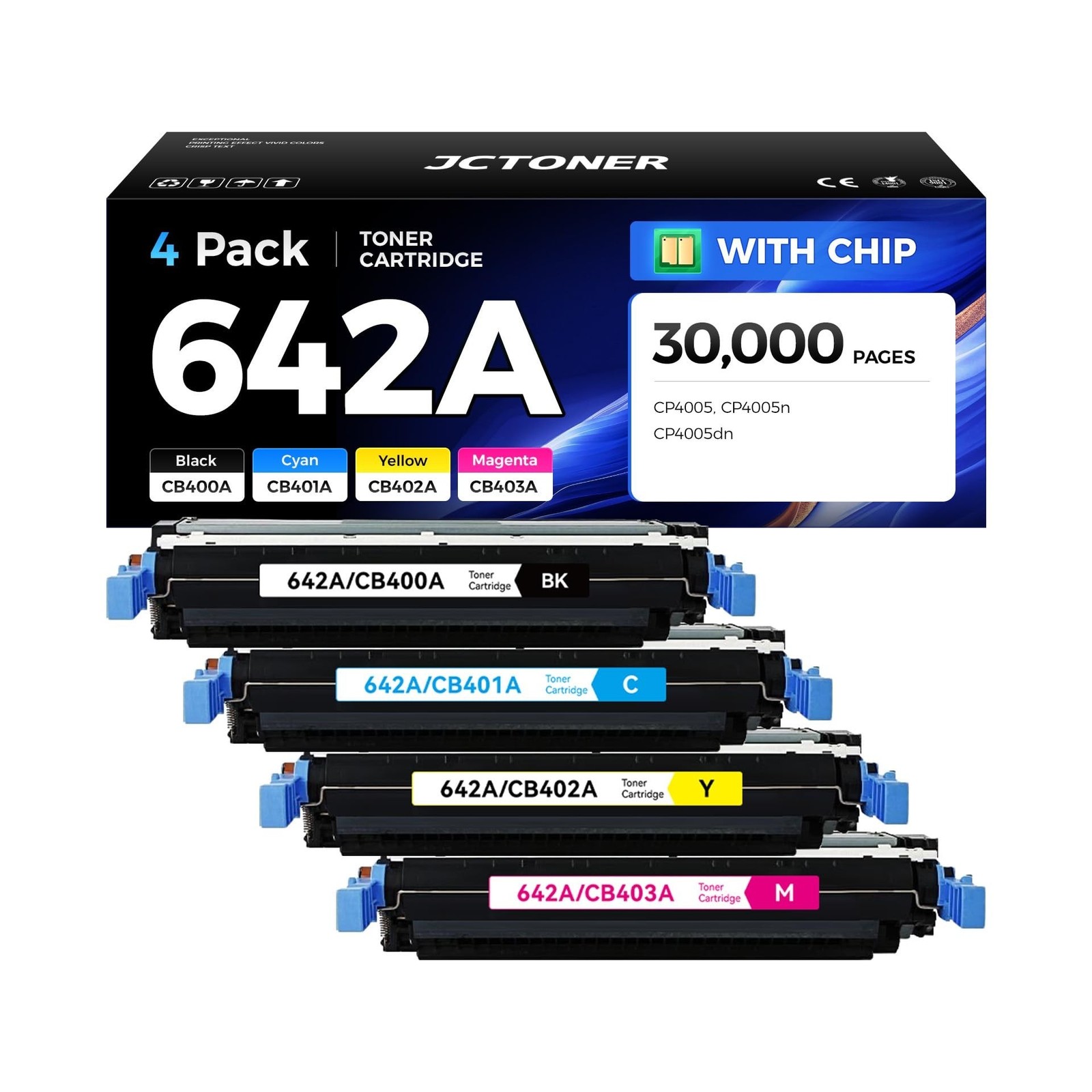 642A Toner Cartridge Set 4-Pack with Chip High Yield Replacement for HP 642A ...