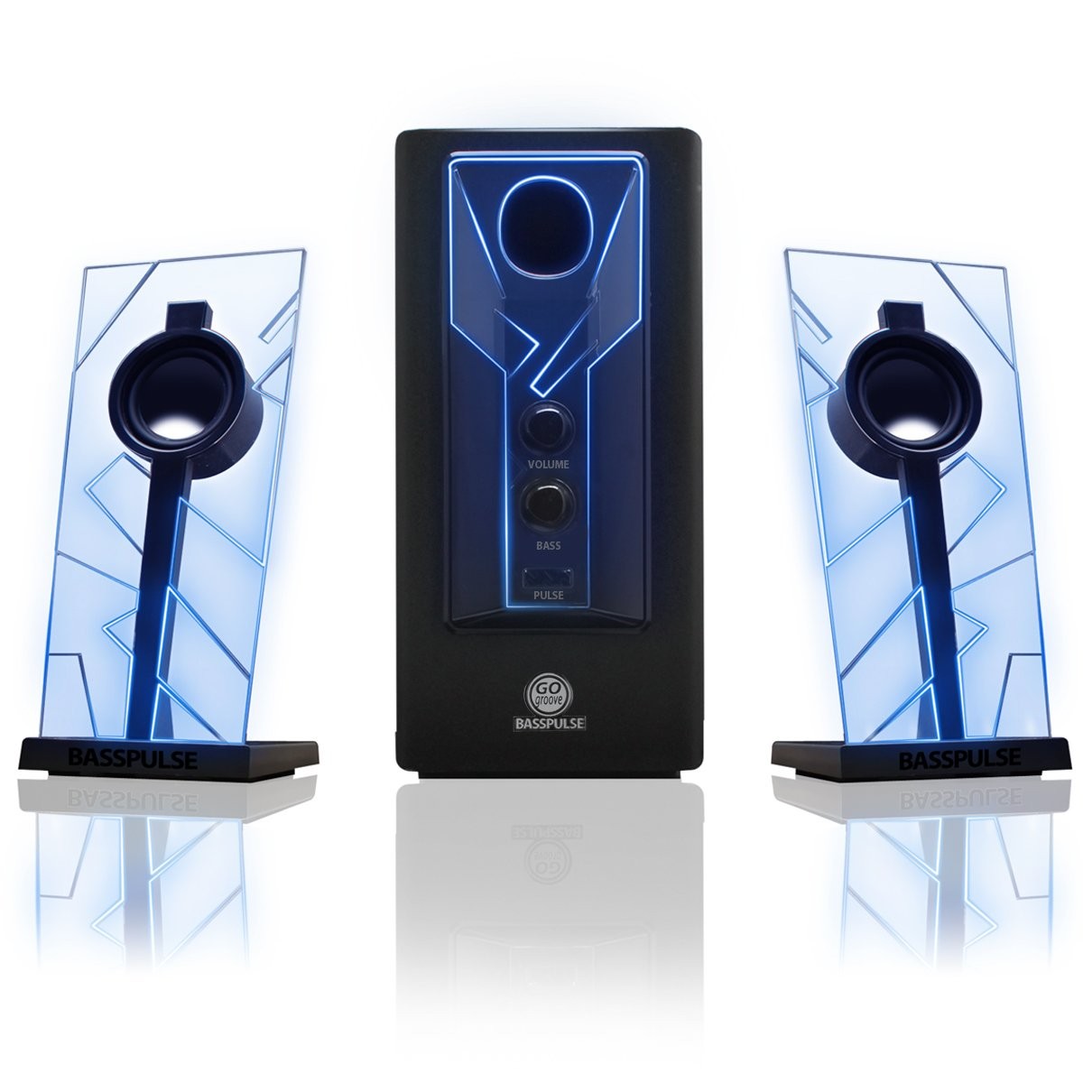 BassPULSE 2.1 Computer Speakers with Blue LED Glow Lights and Powered Subwoof...