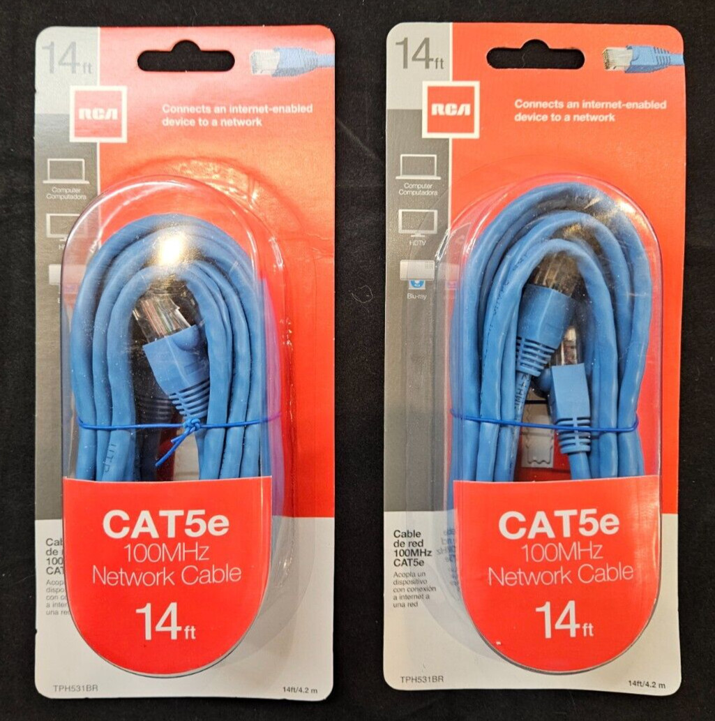 RCA 14-Feet Cat5e Cable - Blue 2 Pack