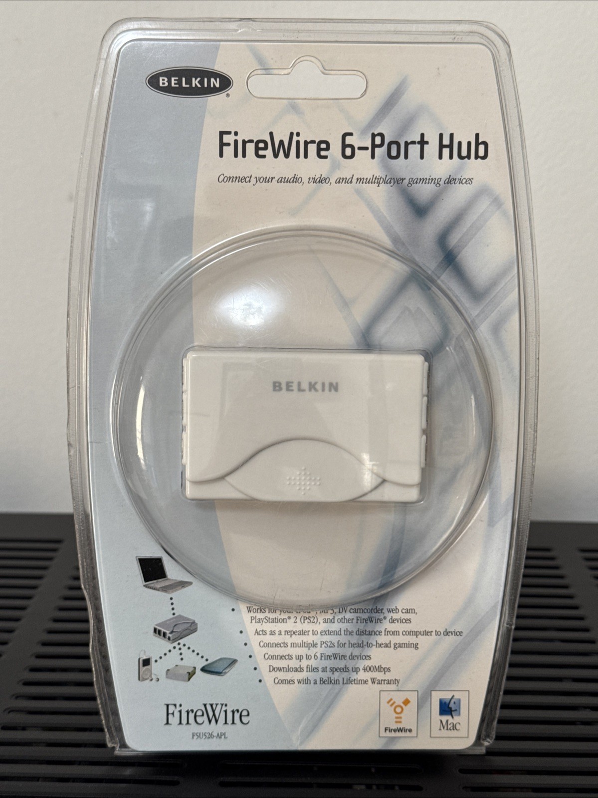 Belkin 6 Pin FireWire 6-Port Mini Hub F5U526-APL MAC PC New Old Stock Sealed