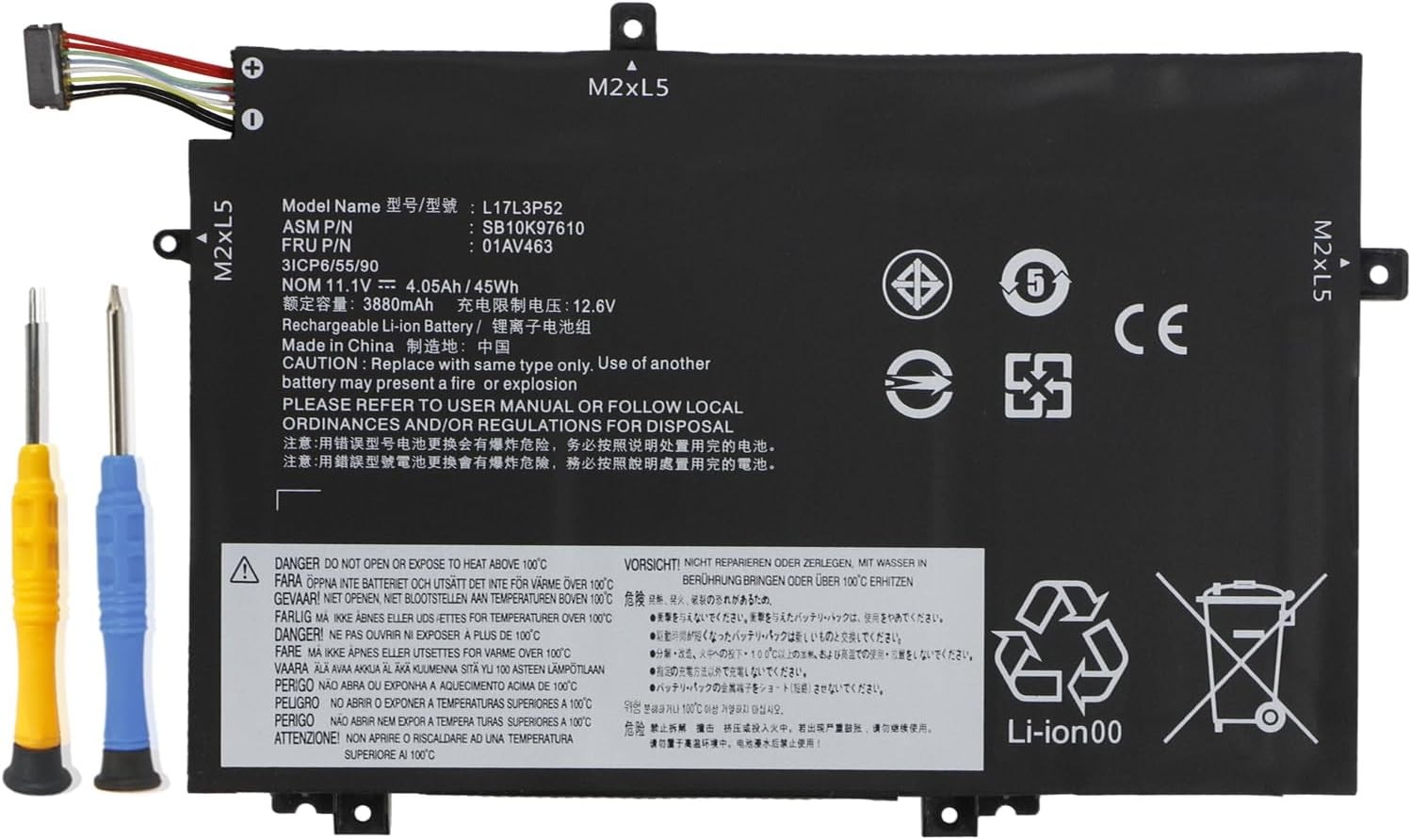 L17L3P52 L17M3P54 Laptop Battery Replacement for Lenovo ThinkPad L480 L490 L580