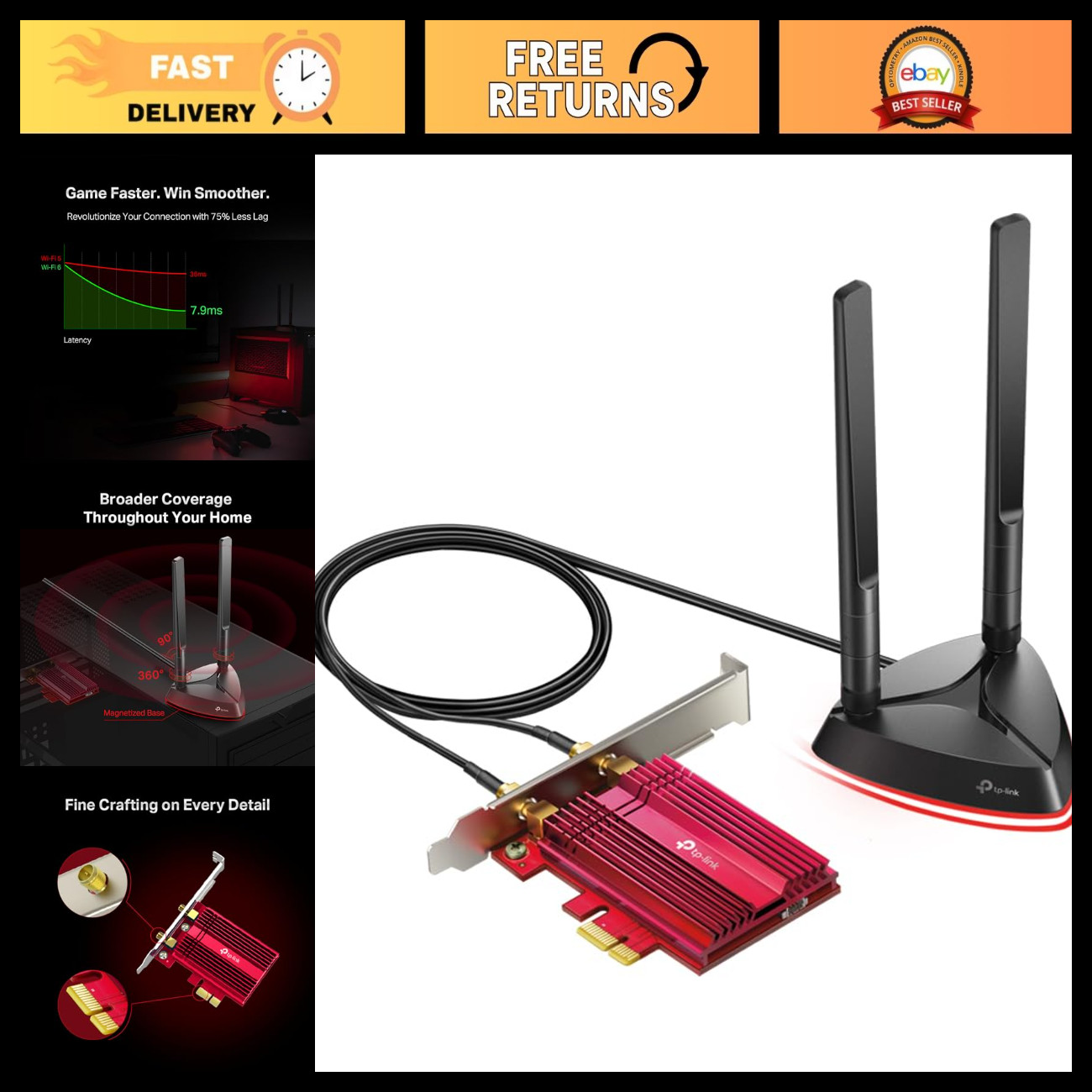 WiFi 6 PCIe Card for PC, AX3000 Dual Band, Magnetized Base, High-Speed Internet