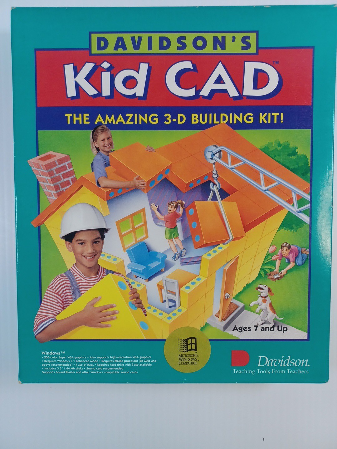Davidson's Kid Cad 3-D Building Kit Software/Windows 3.5  Disks + Manual