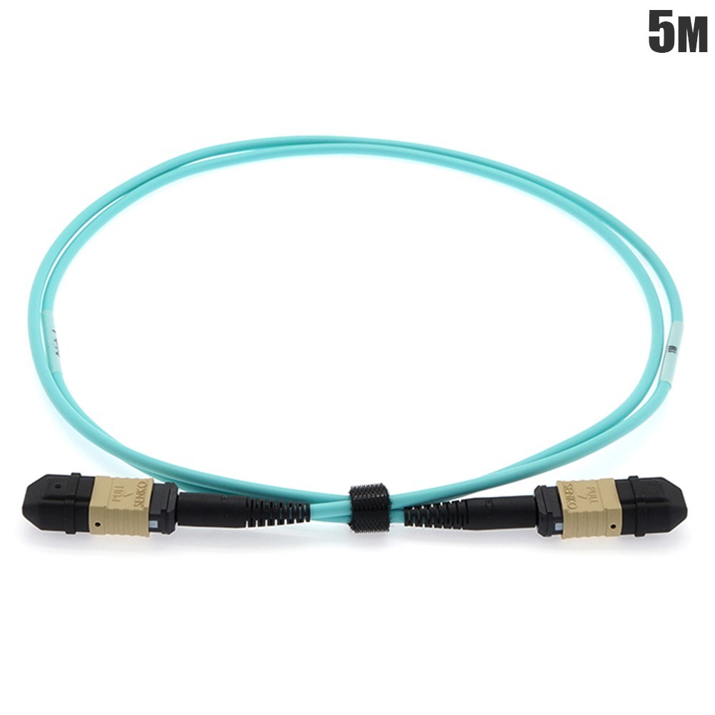 5M 12 Fiber MPO UPC Female to Female Multi Mode Fiber Optic Patch Cable OM3 Aqua