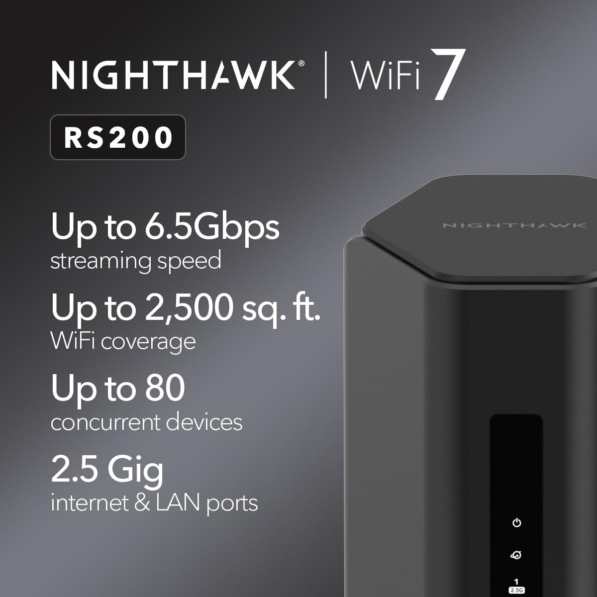 Netgear Nighthawk RS200 Dual-Band Wi-Fi 7 Router, 6.5 Gbps Speed, 2.5 Gigabit
