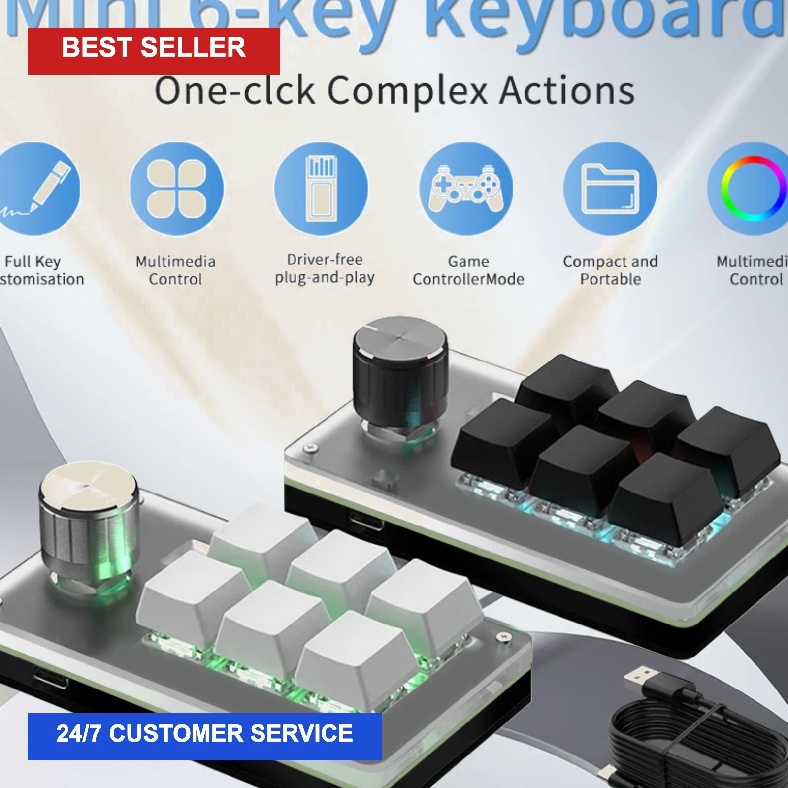 6 Keys 1 Mini Knob RGB Keyboard for Photoshop USB Mechanical Keyboard Gamer