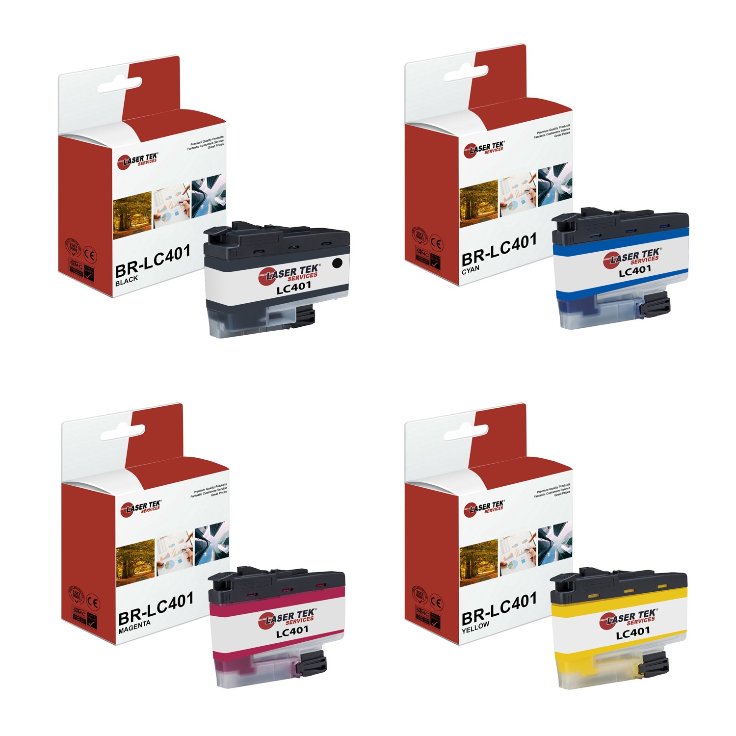 4Pk LTS LC401 BCMY Compatible for Brother MFC-J1010 J1012 Ink Cartridge