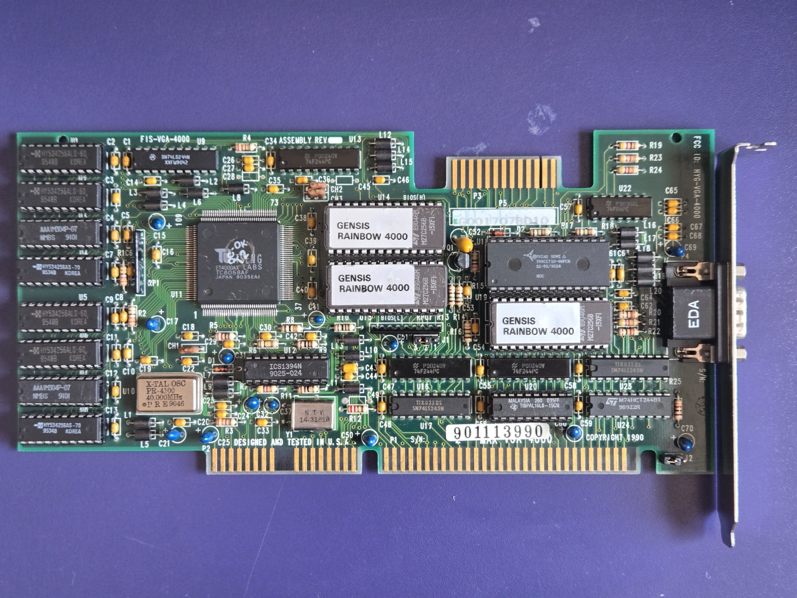 ISA Video Card, Tseng Labs ET4000AX, 1MB (Gensis Rainbow 4000) Vintage, Working
