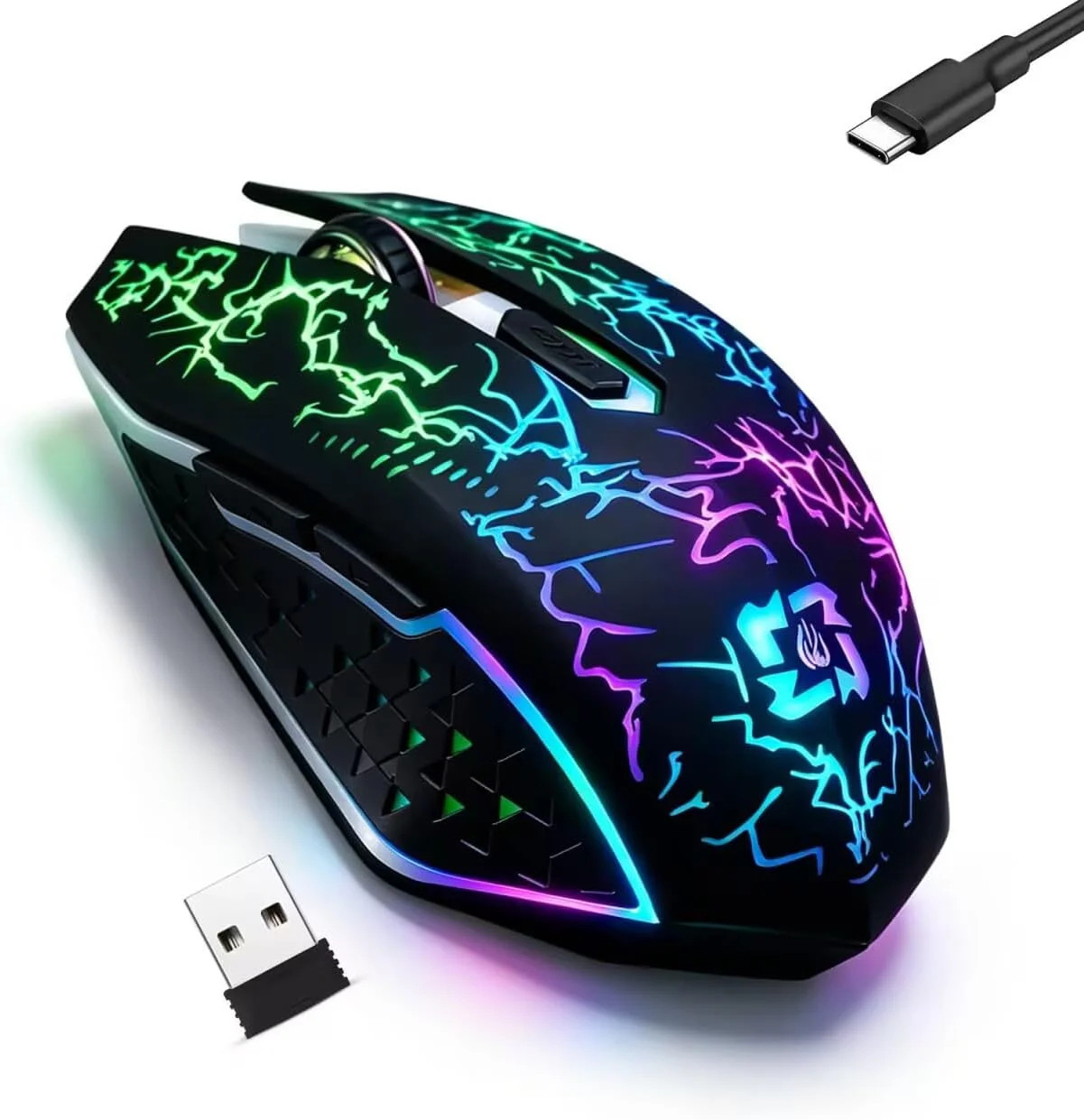 Dual Mode Bluetooth Wireless Crack Gaming Mouse, 2.4G Cordless 7-Color LED Recha