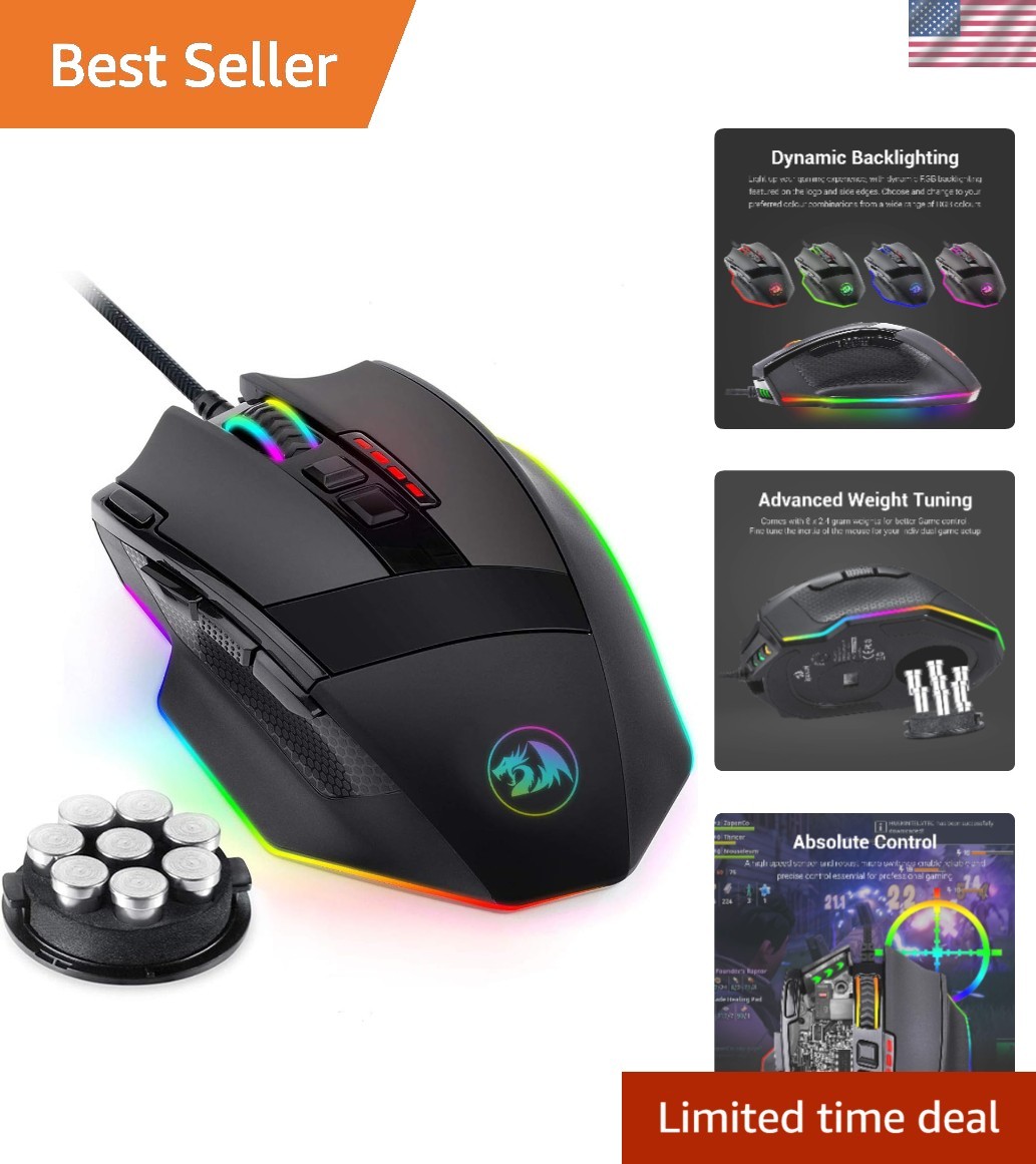 M801 Gaming Mouse, RGB PC Gaming Mouse MMO with 9 Programmable Buttons Macro ...