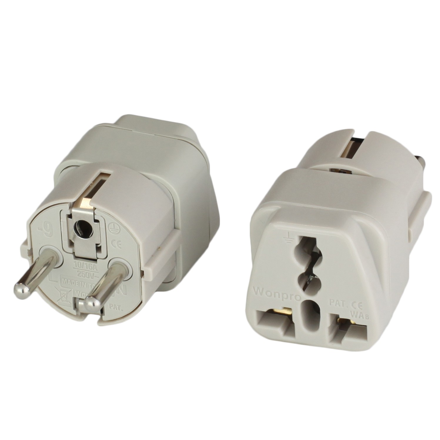 Adapter European Schuko CEE7/7(M) to Universal(F), 16A 250V. Approvals: CE for U