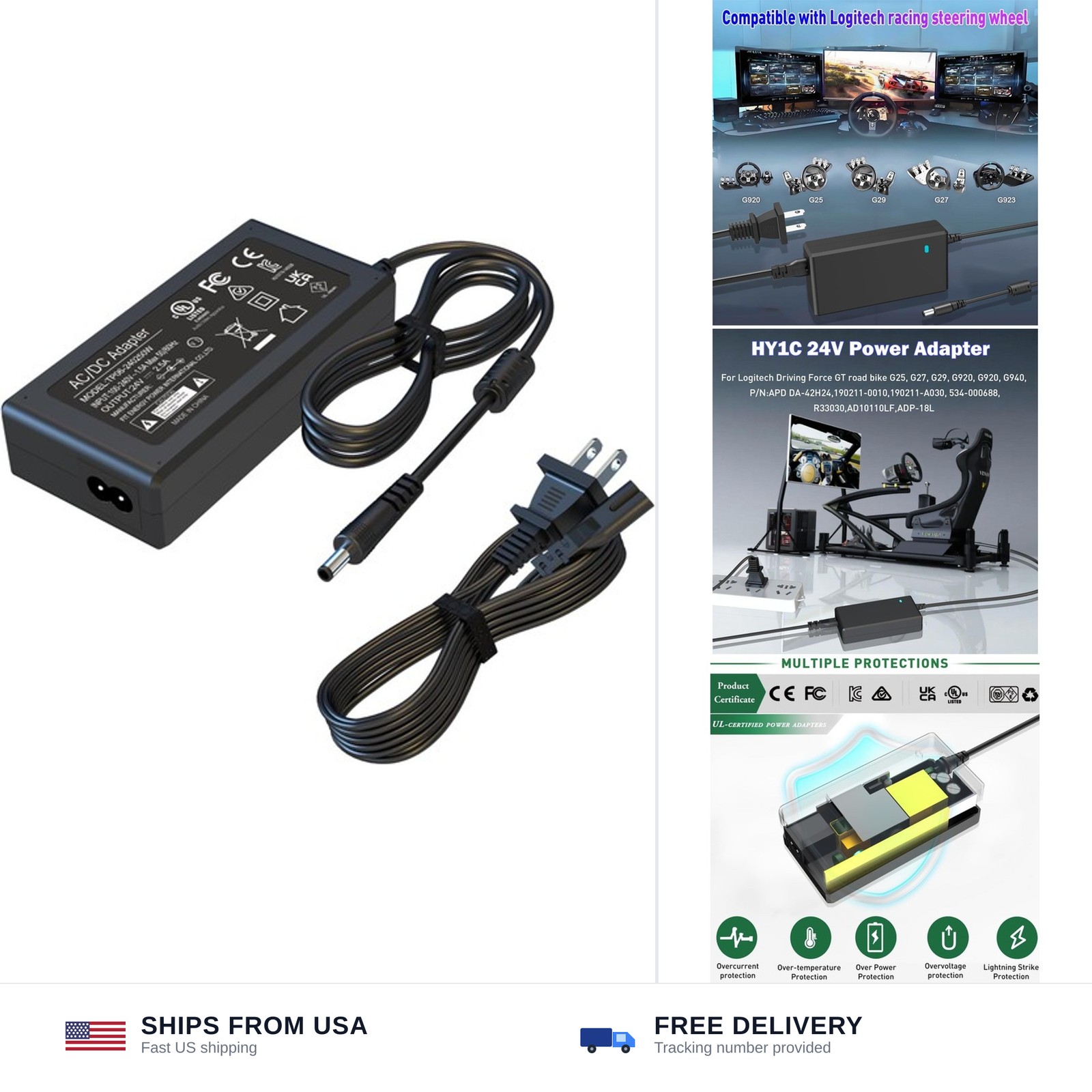 24V Power Supply for Logitech G25 G27 G29 G920 G923 G940 Racing Wheel