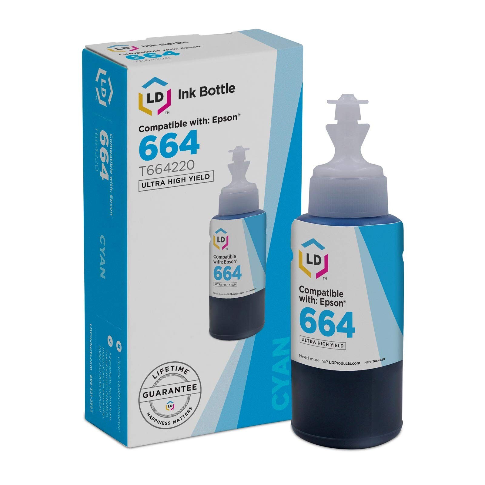 LD Compatible T664220 Cyan Ink Bottle for Epson #664 ET-16500 ET-2500 ET-2550