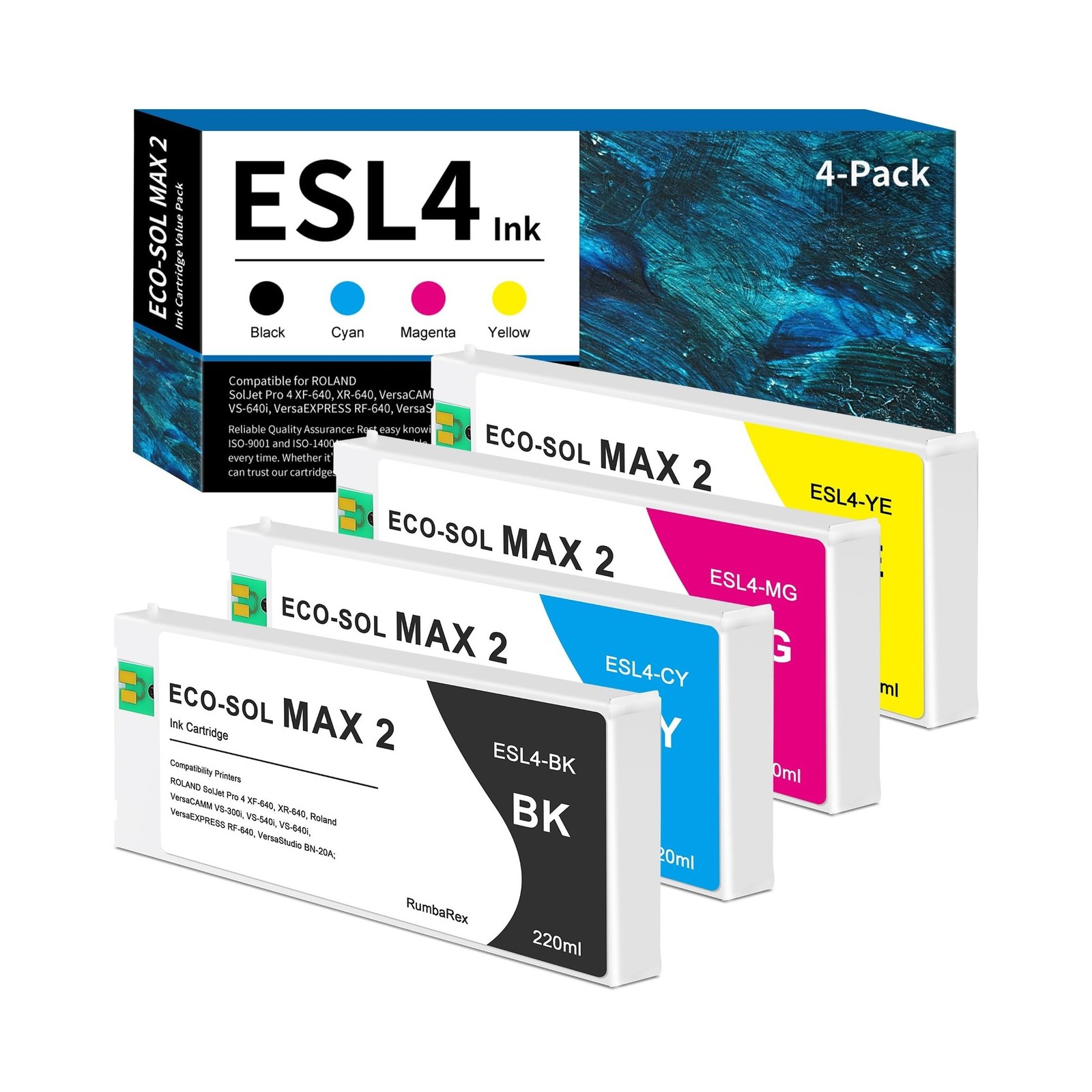 ESL4 Ink Cartridges 220ml Compatible for Roland ECO-SOL MAX 2 Ink Cartridge, ...