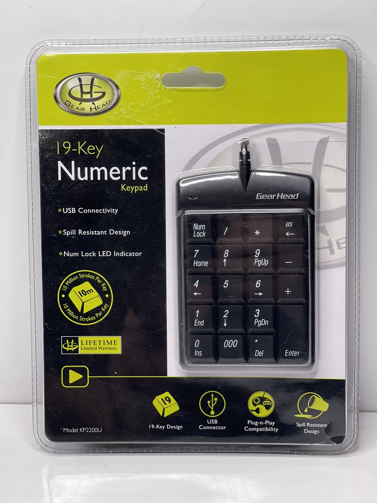 Gear Head 19-Key Numeric Keypad  KP2200U USB Plug n Play Sealed Pkg