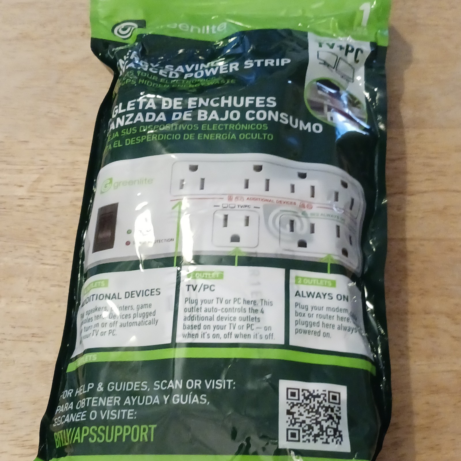 Greenlite TV+PC Energy-Saving Advanced Power Strip Surge Protector, 7 Outlets