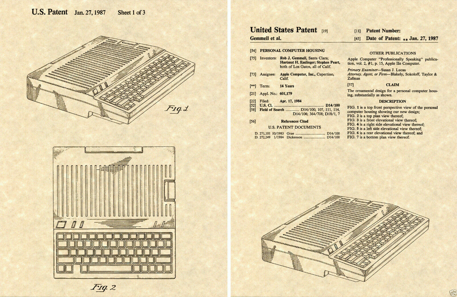 US PATENT for the APPLE IIC COMPUTER Art Print READY TO FRAME Jobs Gemmell 2C