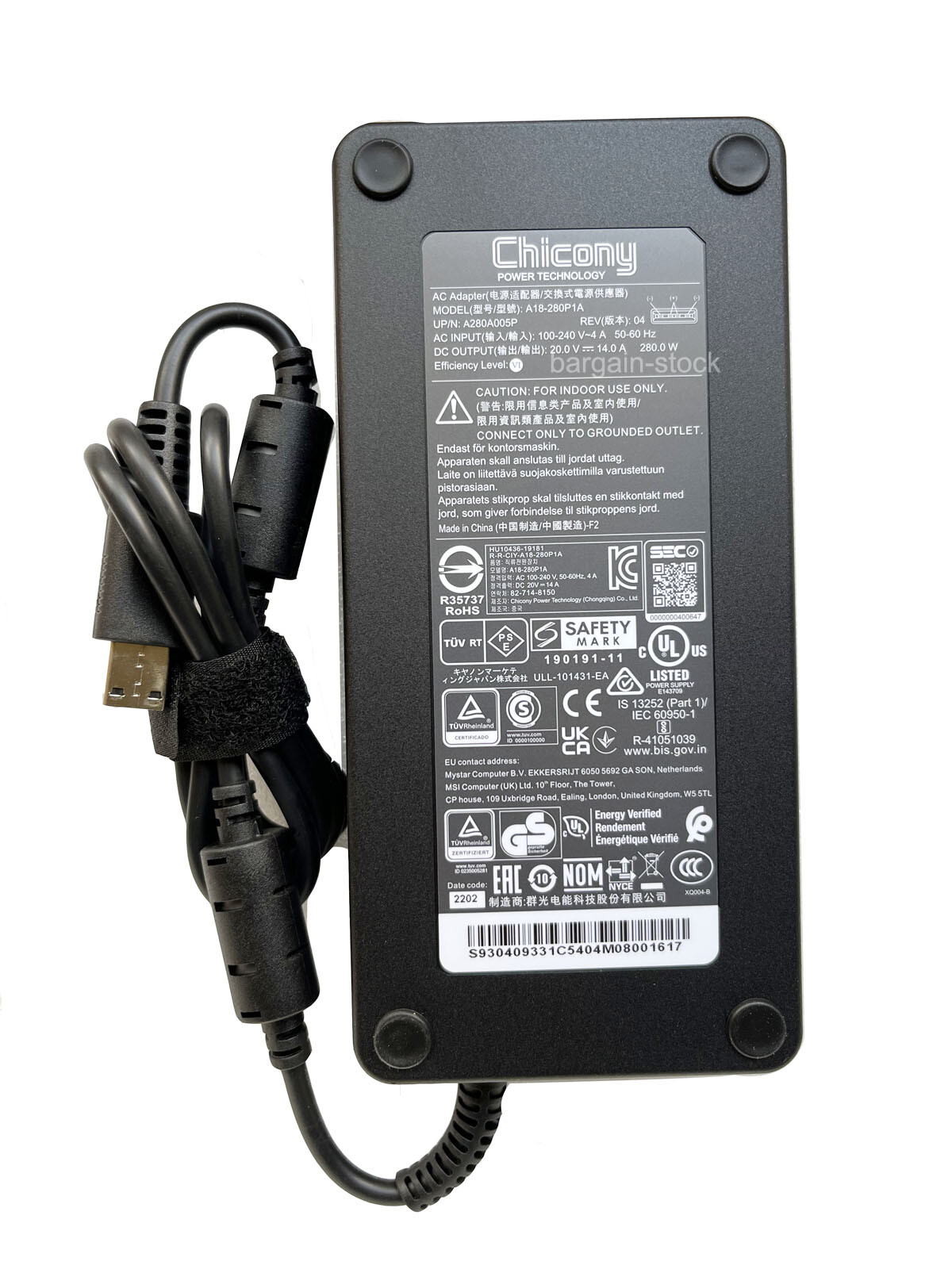 Original CHICONY 280W AC Power Adapter For MSI GP66 Leopard 11UH-456 11UG-687