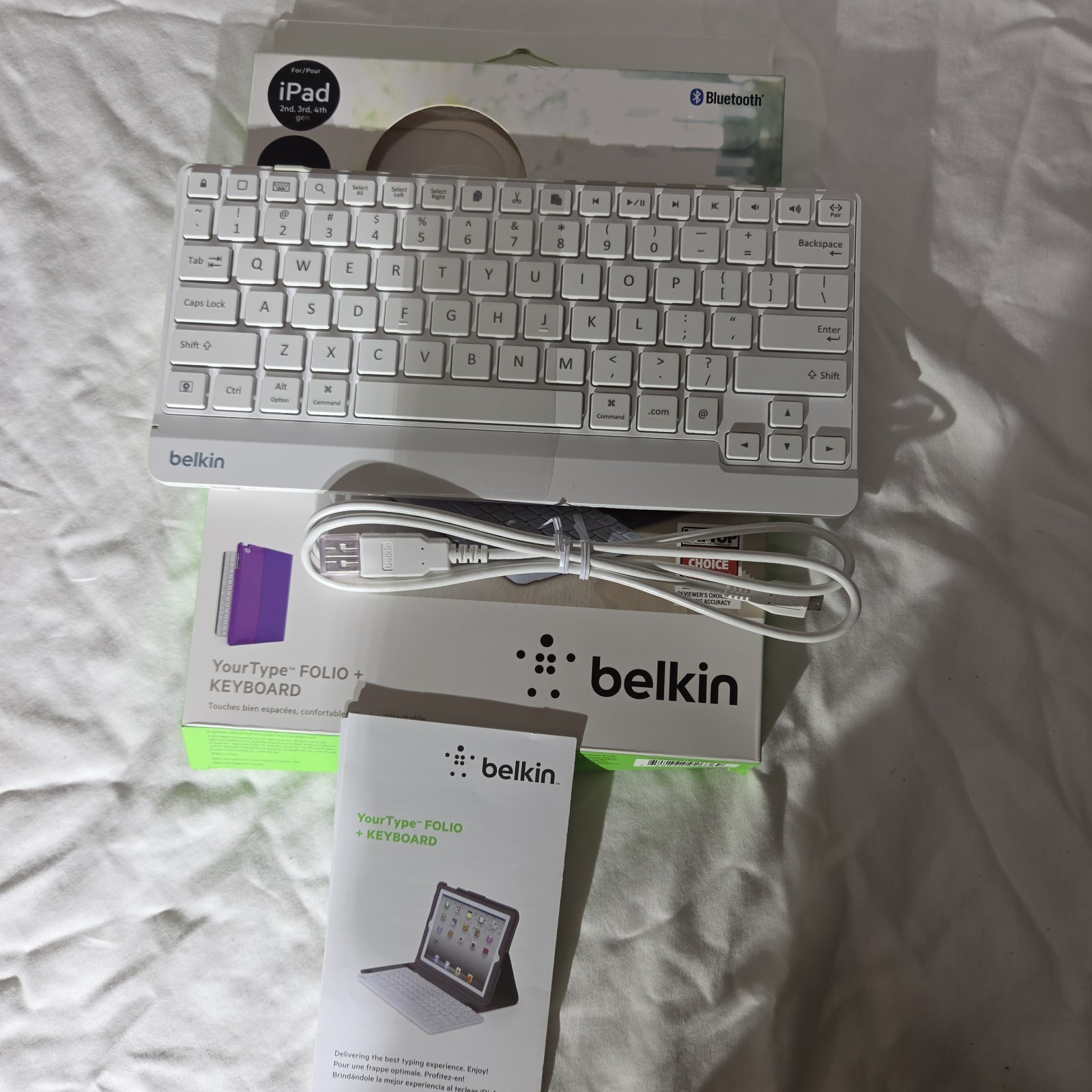 Belkin YourType Folio + Keyboard Bluetooth Detachable for iPad 2/3/4 White