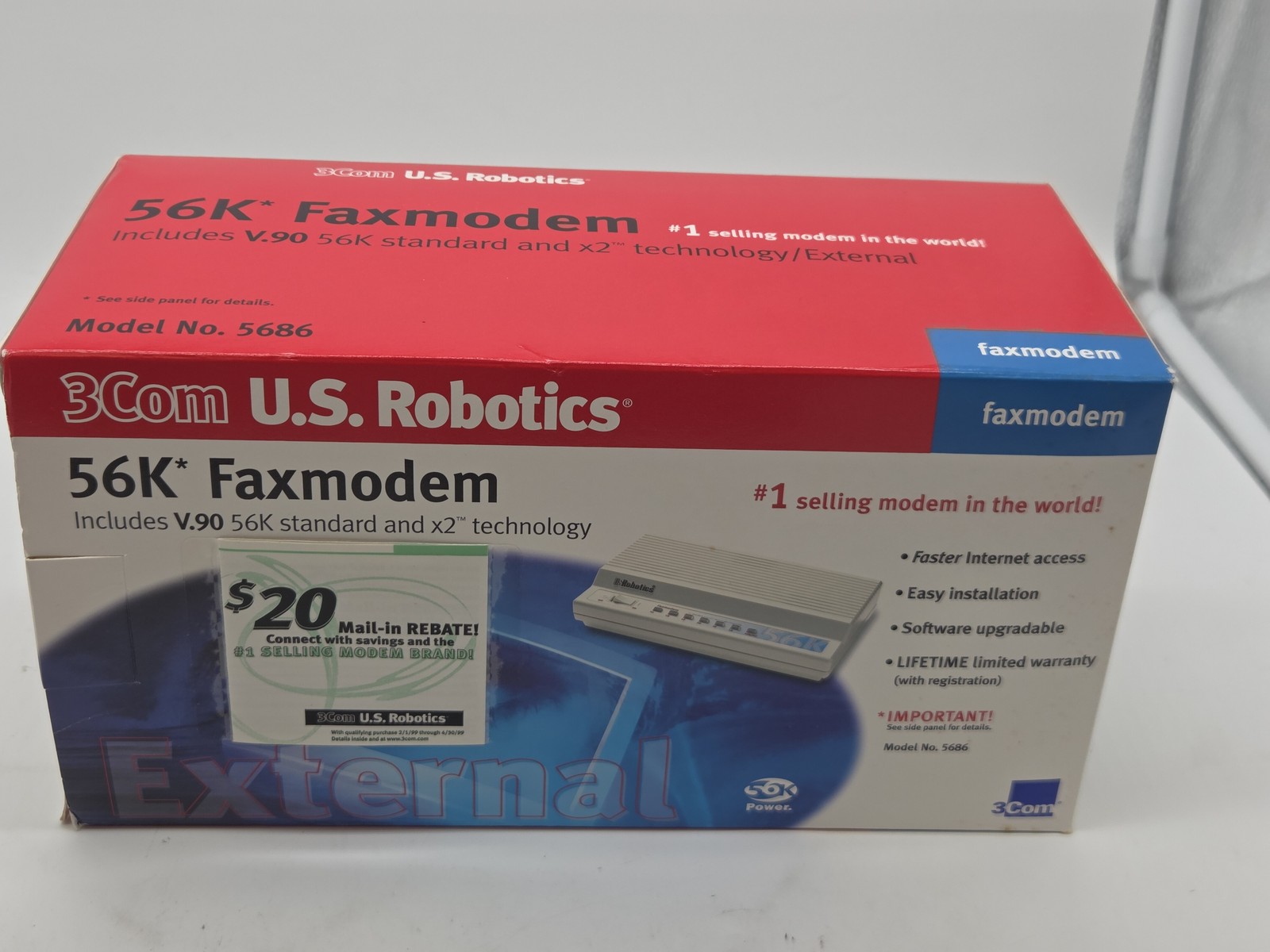 US Robotics Model 5686 3Com 56K Faxmodem External Modem V.90 x2 Technology