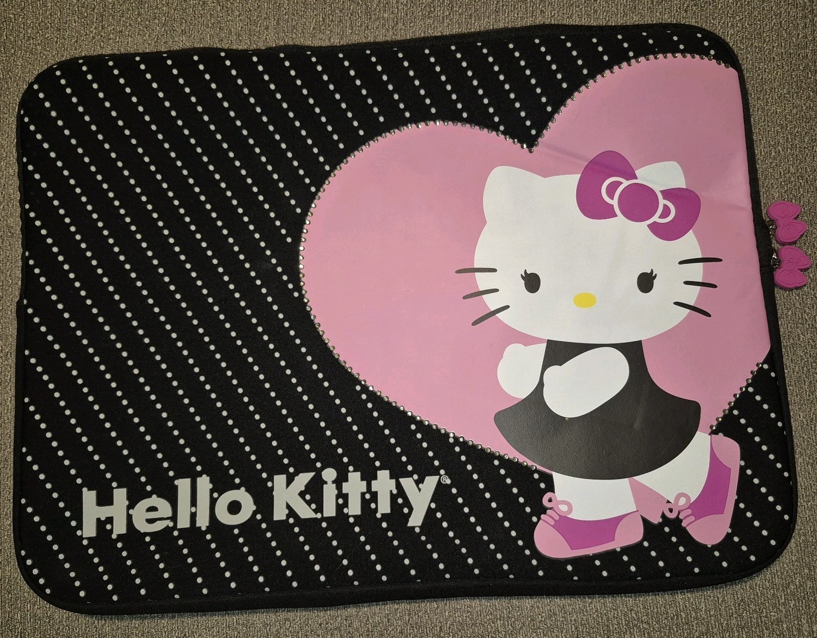 Rare Hello Kitty Laptop Sleeve Case Black/Pink Pokadot 15.5 X 11.5   New