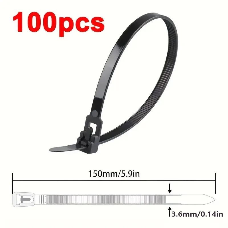 100pcs Reusable Nylon Cable Ties with Lock Loop in Mixed Colours - NEW