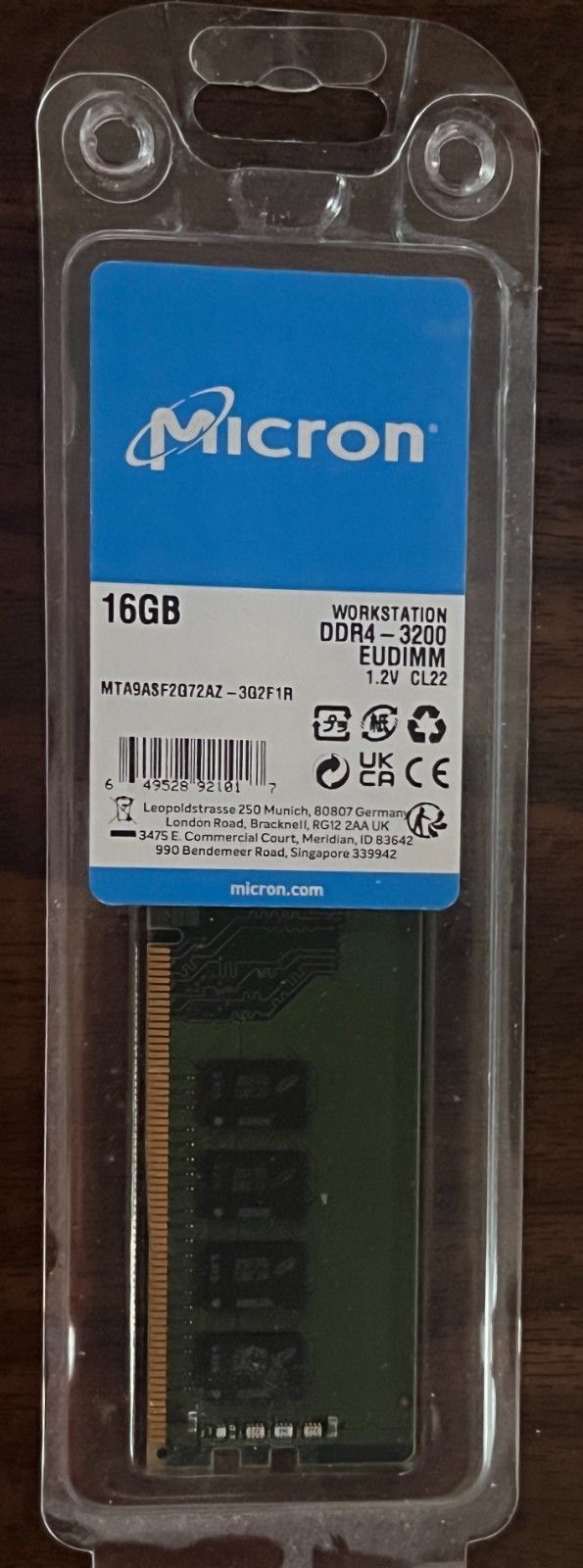 Micron 16GB DDR4-3200 RAM EUDIMM 1.2v CL22 MTA9ASF2G72AZ-3G2F1R - NEW/Packaged