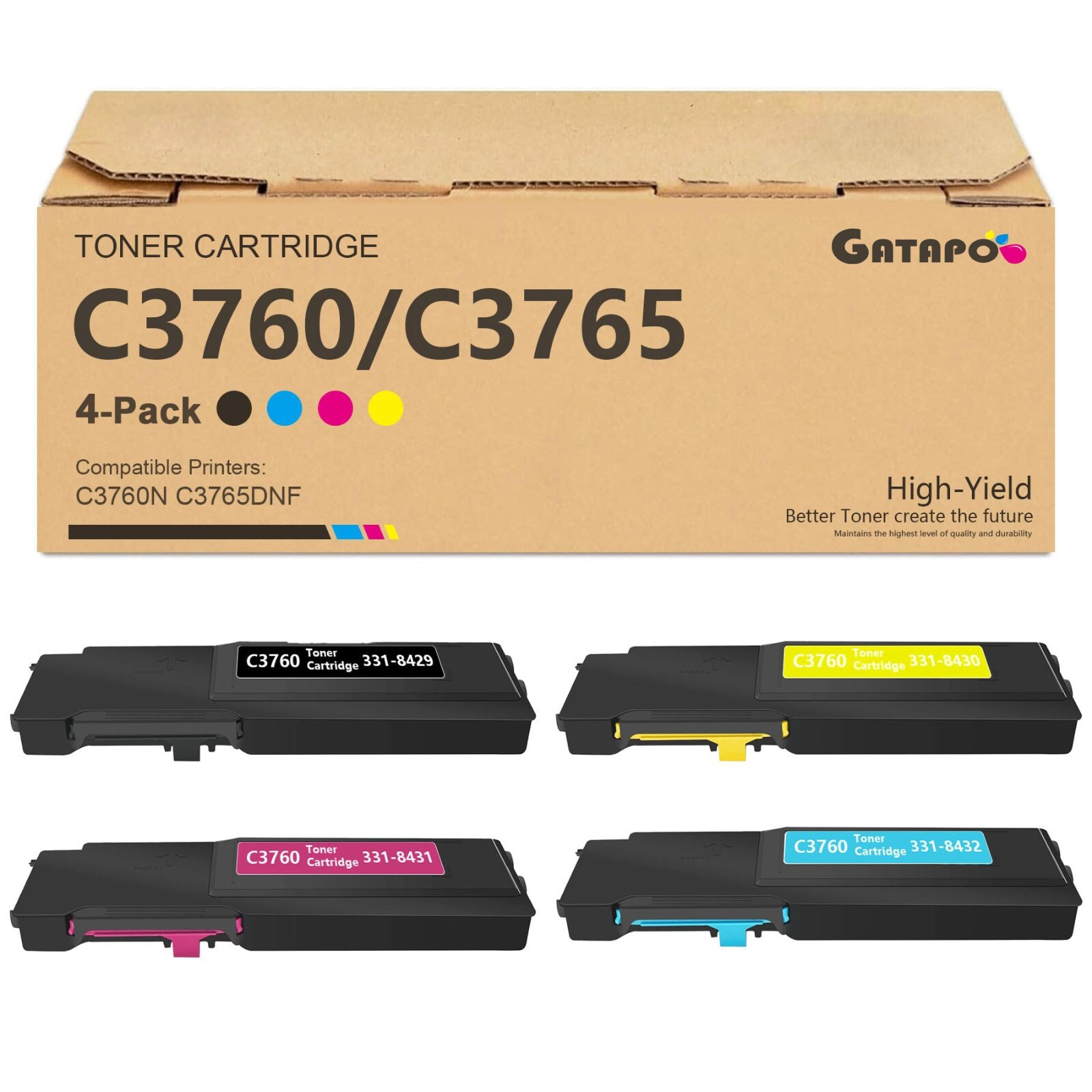 C3760 Black & Color Toner Cartridge Set for Dell C3760dn C3760n C3760dnf