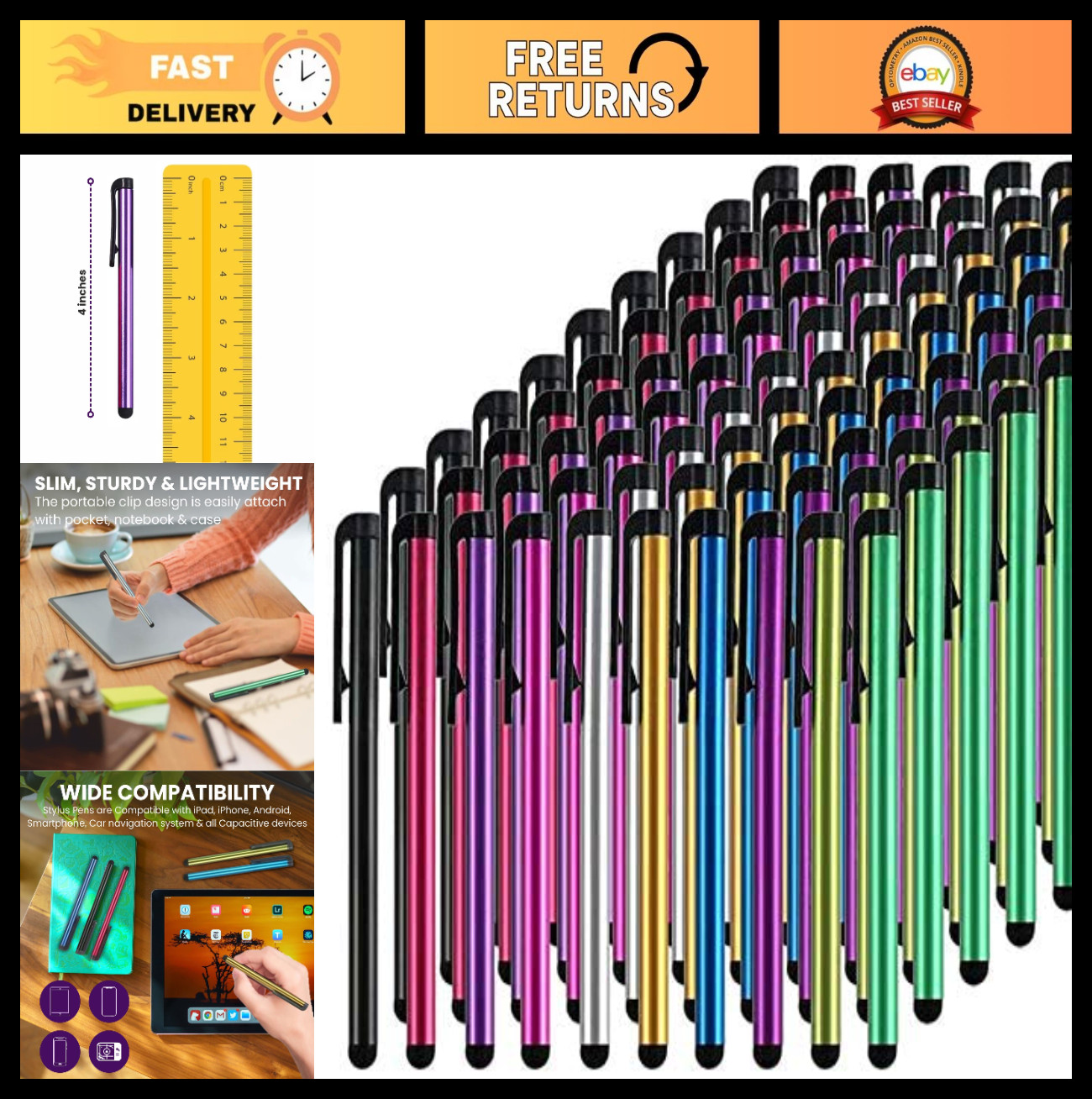 100 Pack Stylus Pens - Universal Capacitive Touch Screen Stylus for iPad, Androi