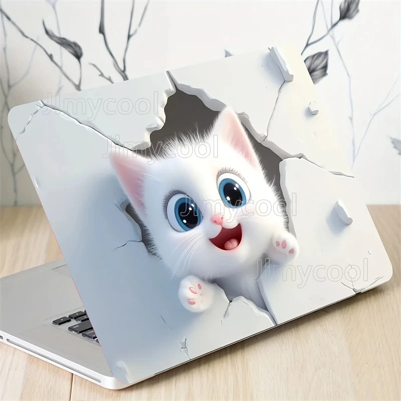 2PCS Cute Cat 3D Waterproof Vinyl Sticker Design Notebook Computer for Laptops