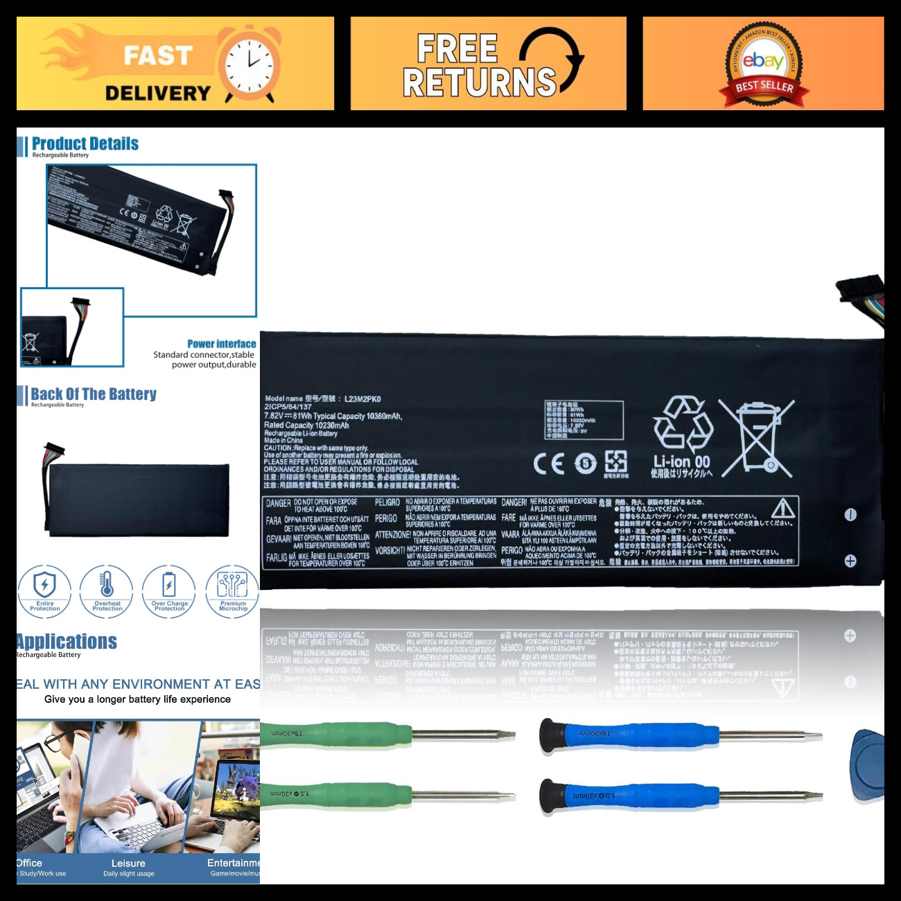 High-Capacity Laptop Battery Replacement for AMD Handheld Series 7.82V 81Wh 1036