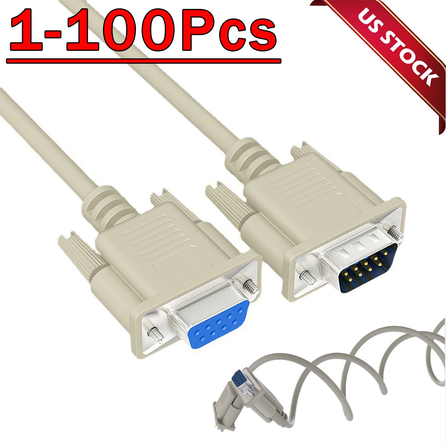 DB9 RS232 Male to Female Serial Port Extension Cable Cord3ft/5ft/10ft/16.4ft Lot