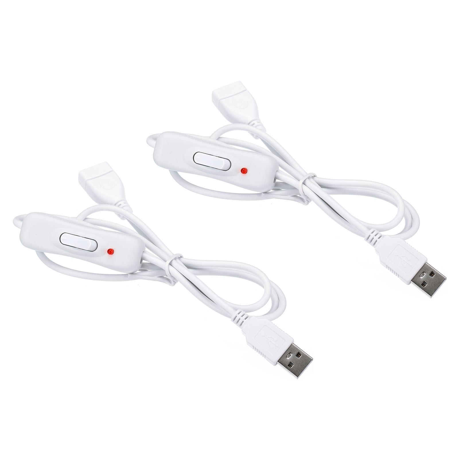 USB Extension Cable with ON/Off Switch 2  x Female to Male LED Indicator White