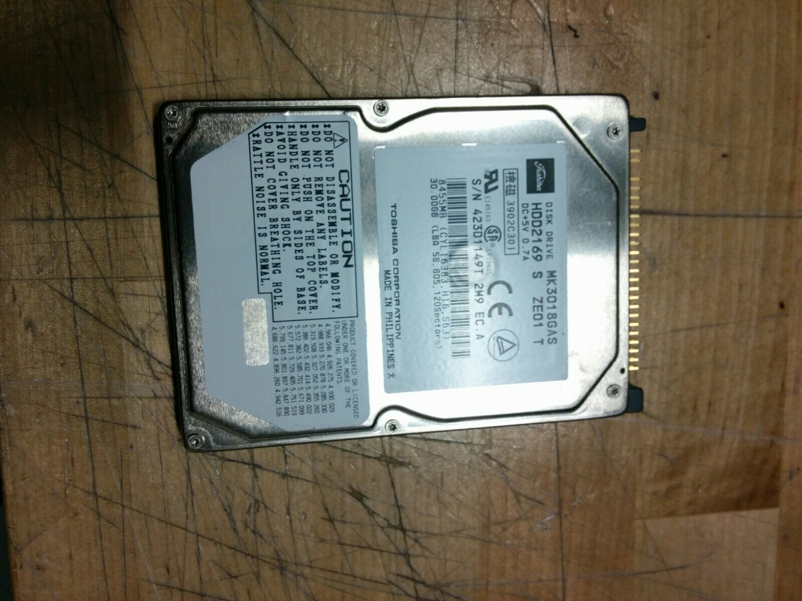 TOSHIBA HDD2169 30 GB INTERNAL DISK DRIVE MK3018GAS