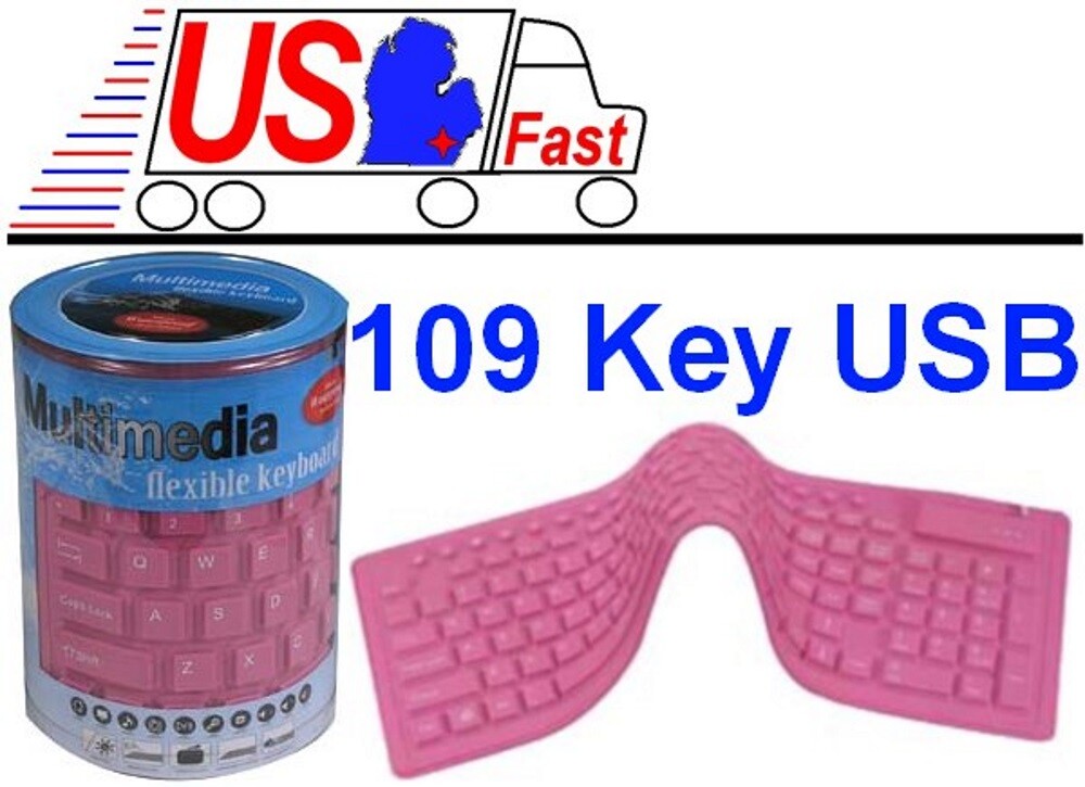 109 key Spill-proof Fold/Foldable/Folding+Flexible portable Keyboard USB {PINK