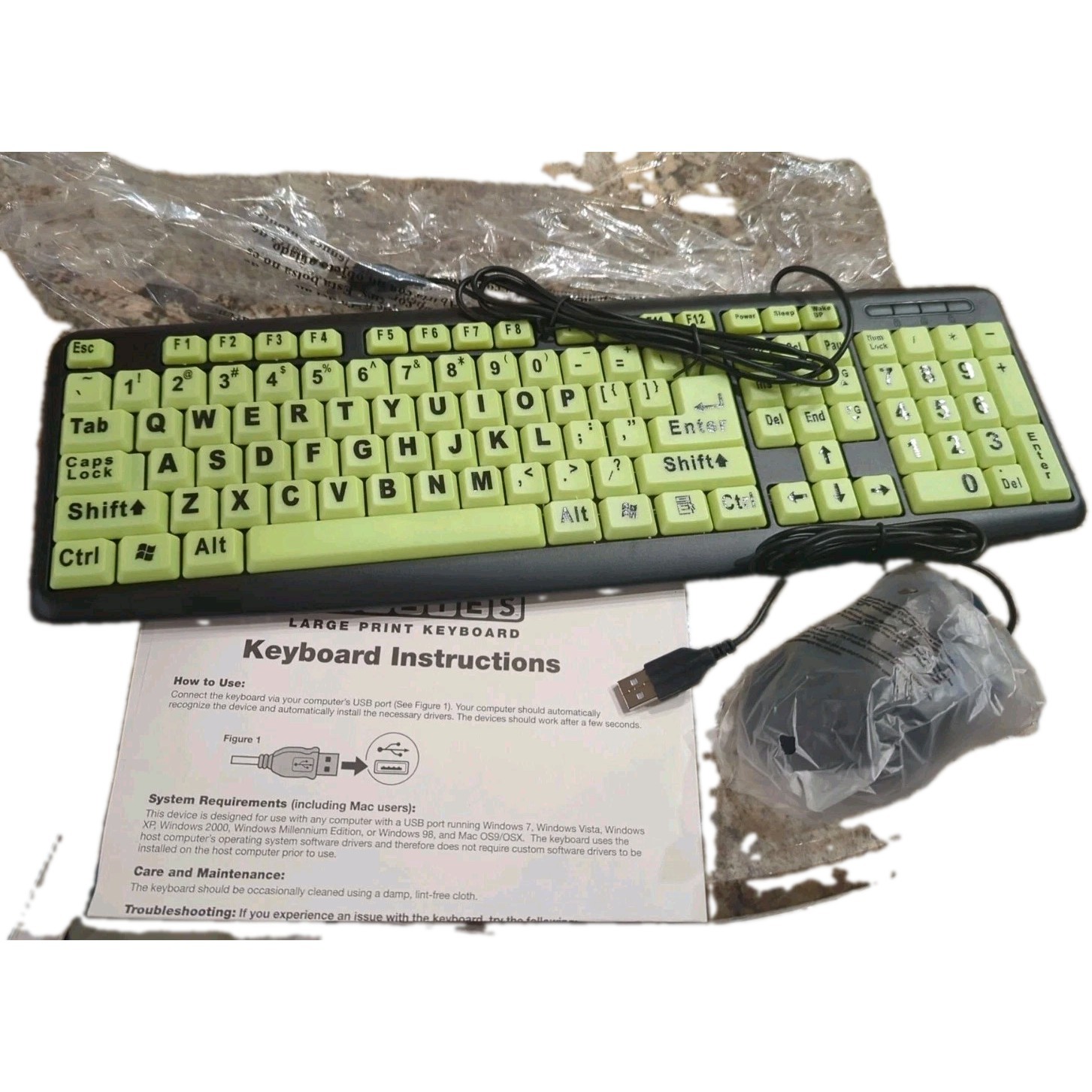 New EZ Eyes Large Print Keyboard For PC / Mac Model KB-102 with Mouse Usb