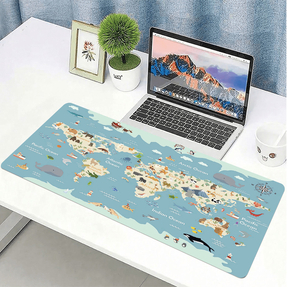 1pc Large Non-Slip World Map Desk Mat with Mouse Pad & Keyboard Base Suitable