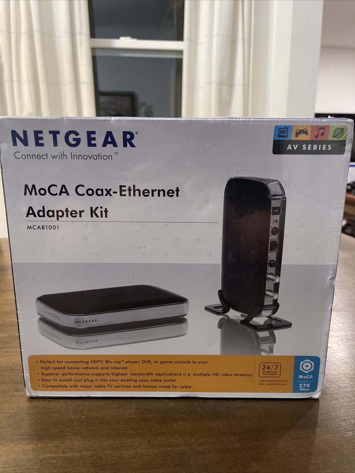 MoCA Coax Ethernet Adapter Kit MCAB1001 Netgear AV Series 270 Mbps New Sealed