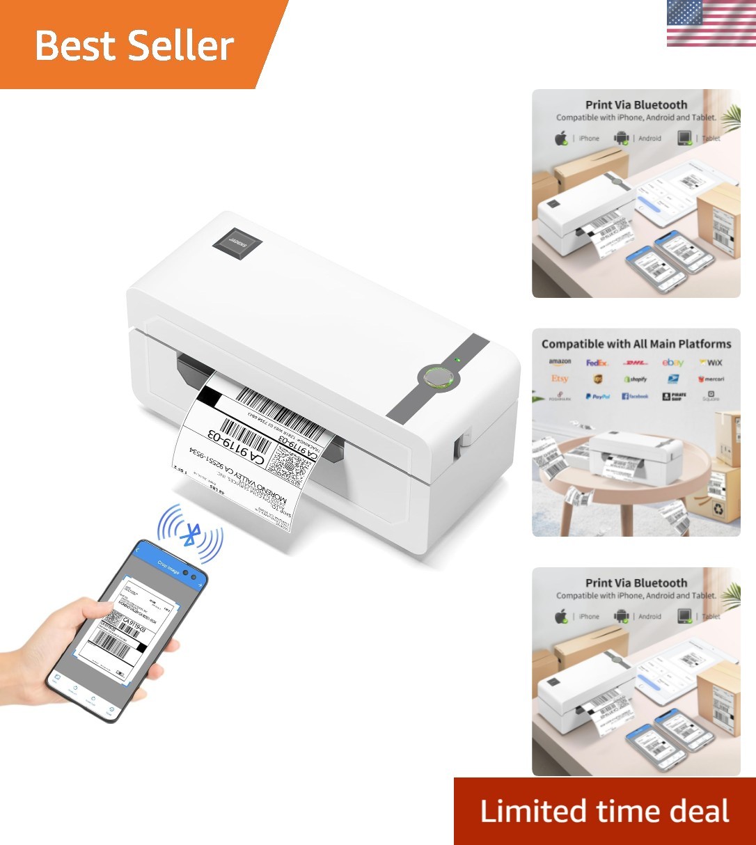 Compact 4x6 Bluetooth Thermal Printer for Efficient Shipping & Labeling Needs