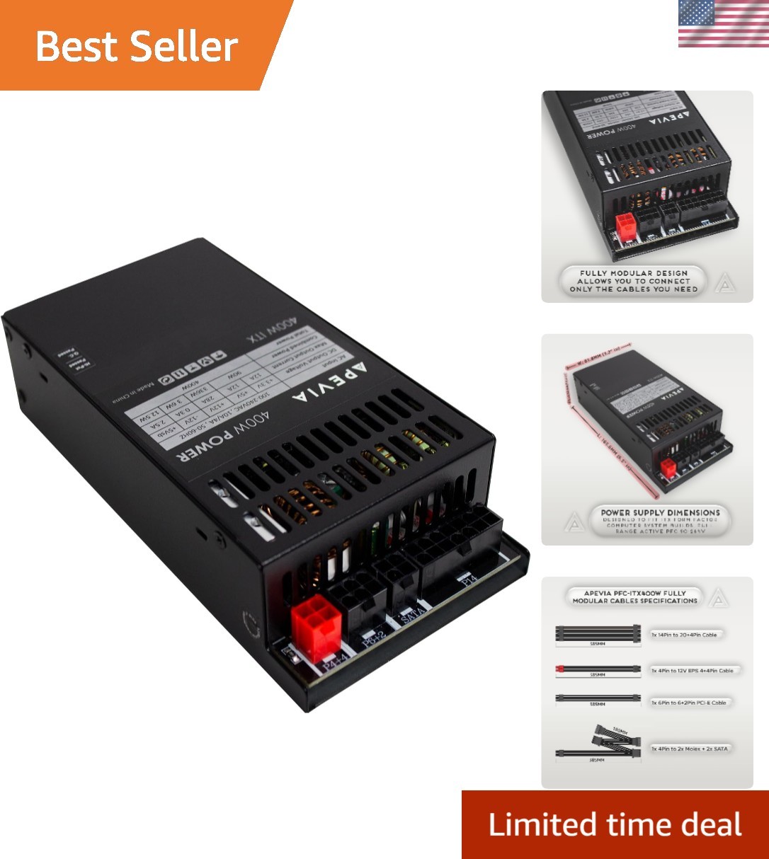ITX- Fully Modular ITX 400W Power Supply, Active PFC 90-264V