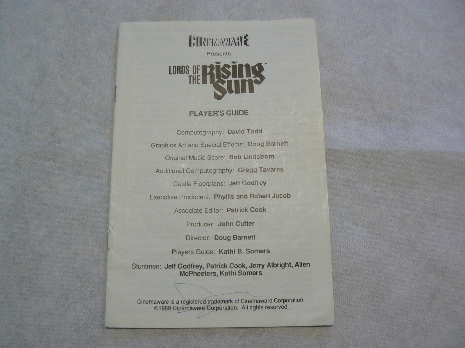 Manual for Lords Of The Rising Sun (Amiga, 1988) Cinemaware (Computer Videogame)