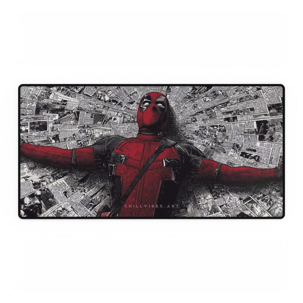 Marvel Comics Deadpool Comic Newspaper Background Movie Logo Mouse Pad Desk Mats
