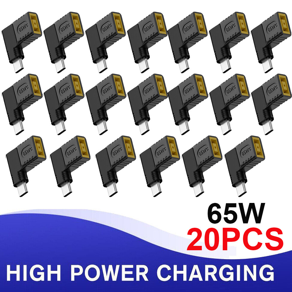 20pc  65W USB Type-C PD to Square Slim Tip Charger Converter for ThinkPad/Yoga
